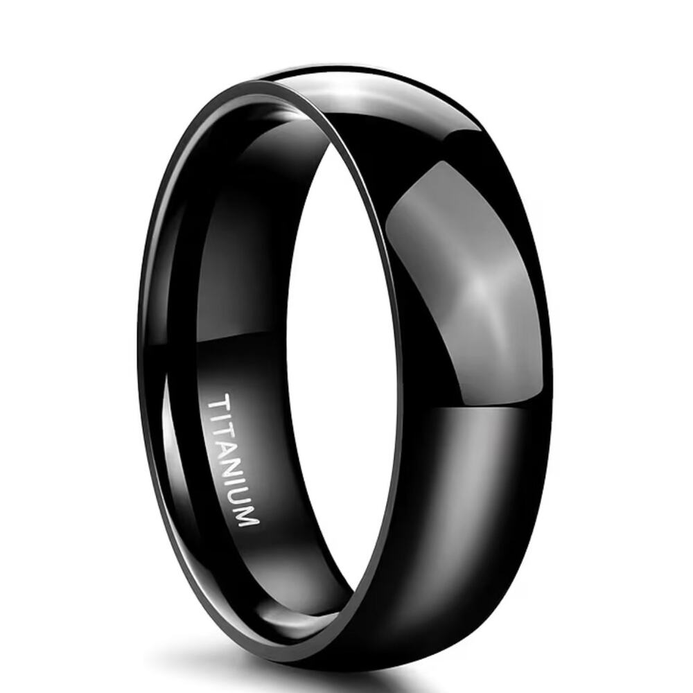 Ring Size 8 Black  6MM Black Unisex Ring Size 8 Titanium 1PC
